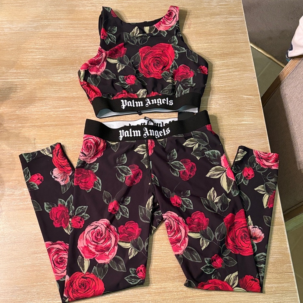 Palm Angels Women's Rose Print Leggings Set - Black and Red